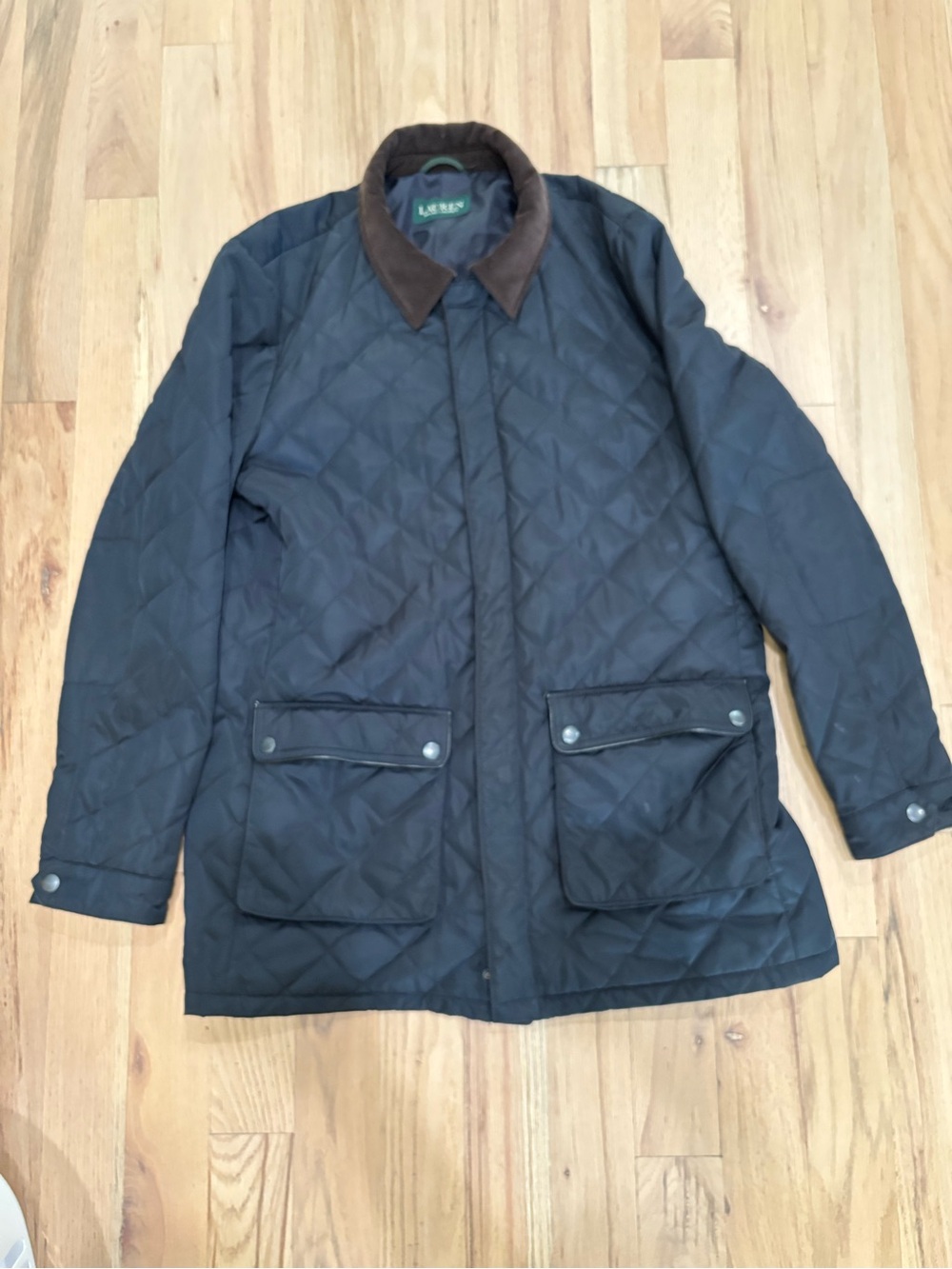 Ralph Lauren Black Quilted Puffer Jacket with Brown Collar